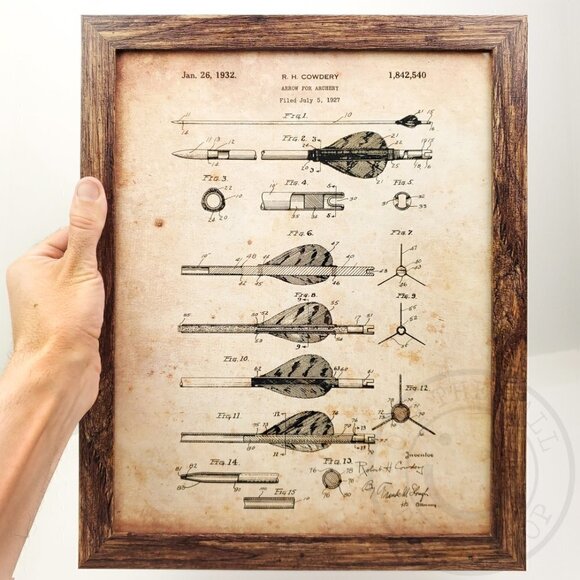 Archery Arrows Rustic Patent Art Print Home Decor 11x14" Natural Framed - Picture 1 of 7